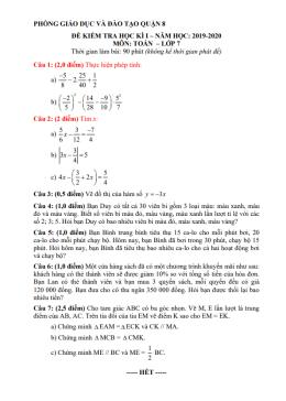 Đề thi học kỳ 1 Toán 7 năm 2019 – 2020 phòng GD&ĐT Quận 8 – TP HCM