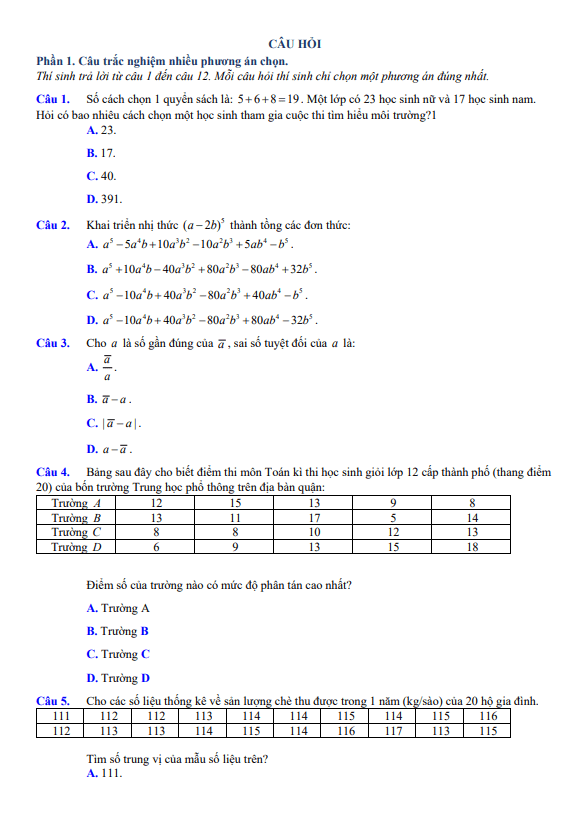 10 đề ôn thi cuối học kì 2 Toán 10 Cánh Diều cấu trúc trắc nghiệm mới