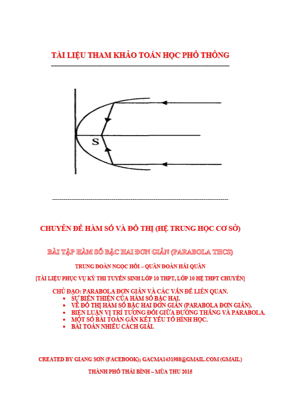 101 bài toán Parabol và các vấn đề liên quan – Lương Tuấn Đức