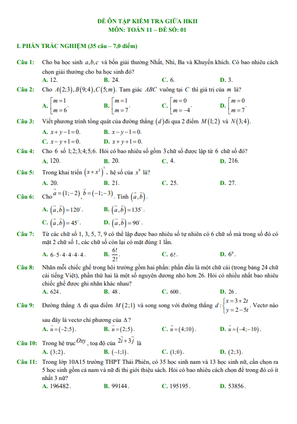 12 đề ôn tập kiểm tra giữa kỳ 2 Toán 10 Cánh Diều (70% TN + 30% TL)