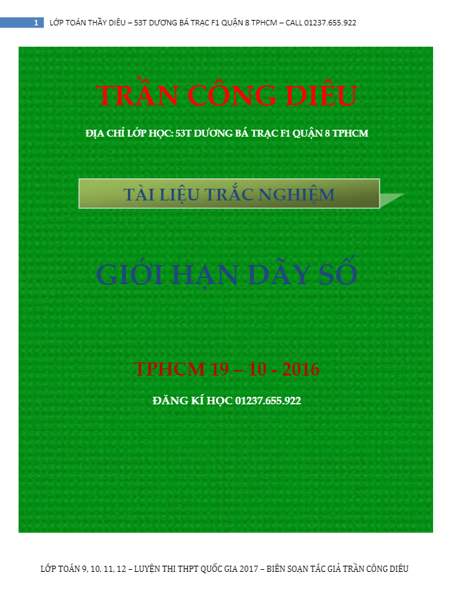 30 câu trắc nghiệm giới hạn của dãy số – Trần Công Diêu