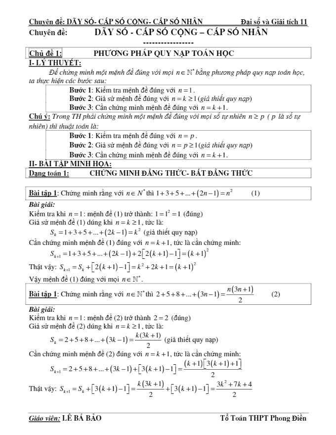Bài tập phương pháp quy nạp toán học – Lê Bá Bảo