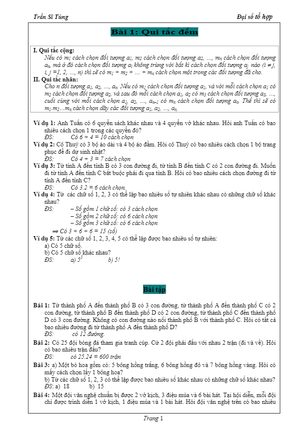 Bài tập Quy tắc đếm và Nhị thức Newton – Trần Sĩ Tùng