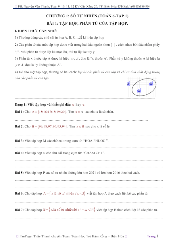 Bài tập Toán 6 Chân Trời Sáng Tạo học kì 1 – Nguyễn Văn Thanh