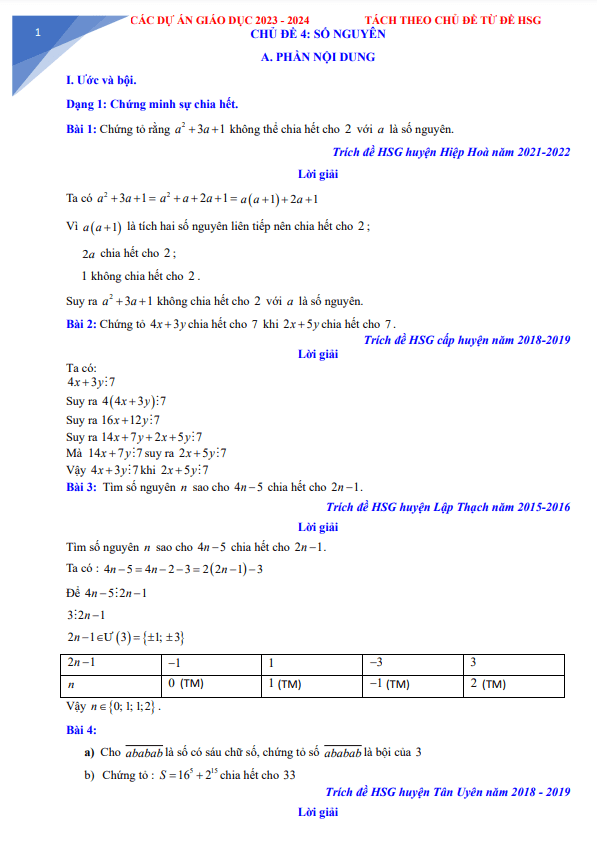 Bài toán số nguyên trong các đề thi học sinh giỏi Toán 6