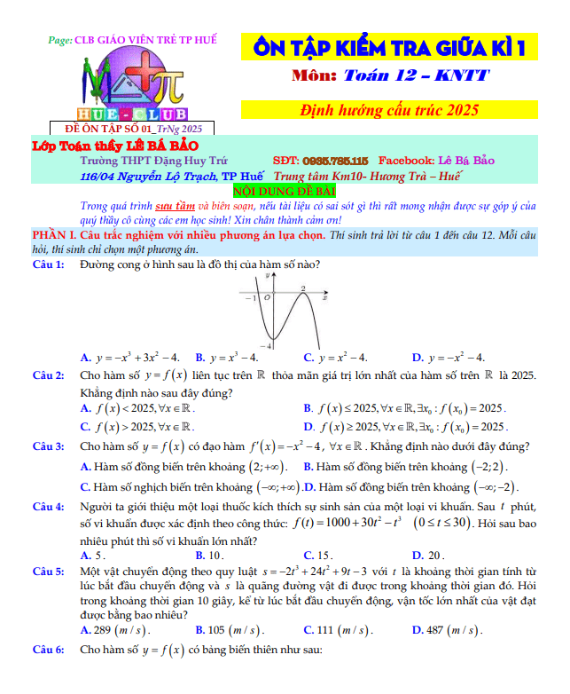 Bộ đề ôn tập giữa học kì 1 Toán 12 KNTTVCS định hướng cấu trúc 2025
