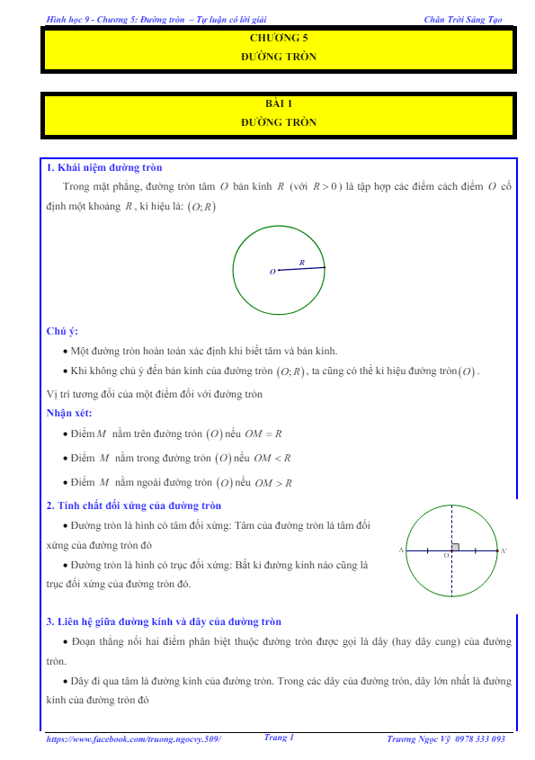 Các dạng bài tập đường tròn Toán 9 Chân Trời Sáng Tạo