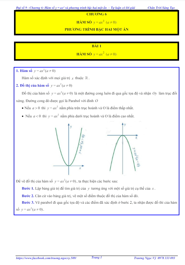 Các dạng bài tập hàm số y = ax2 (a ≠ 0) và phương trình bậc hai một ẩn Toán 9 CTST