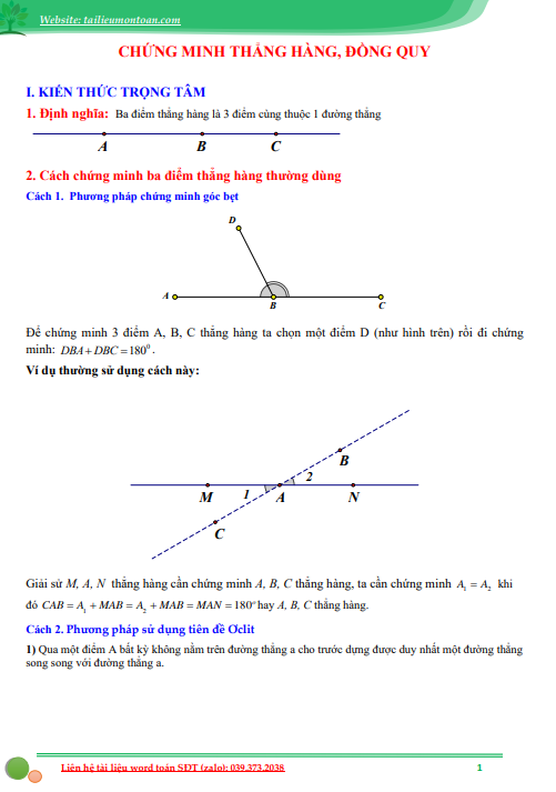 Chứng minh ba điểm thẳng hàng, đồng quy
