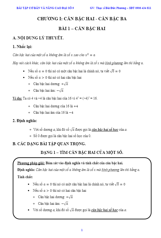 Chuyên đề căn bậc hai và căn bậc ba – Bùi Đức Phương