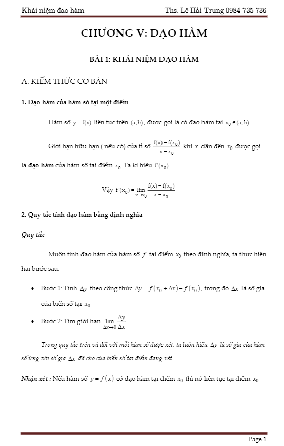 Chuyên đề đạo hàm – Lê Hải Trung