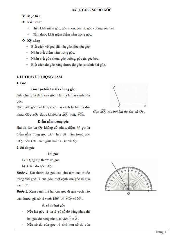 Chuyên đề góc và số đo góc