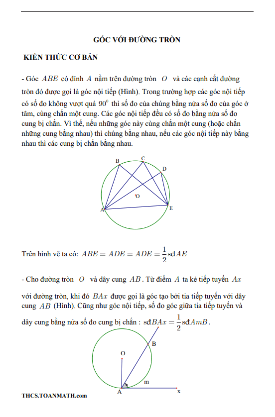 Chuyên đề góc với đường tròn ôn thi vào lớp 10