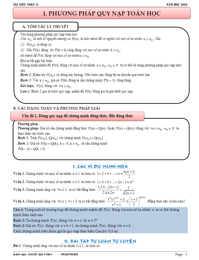 Chuyên đề quy nạp toán học, dãy số, cấp số cộng và cấp số nhân – Nguyễn Bảo Vương