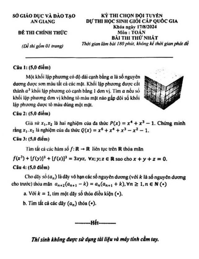 Đề chọn đội tuyển thi HSG QG môn Toán THPT năm 2024 – 2025 sở GD&ĐT An Giang