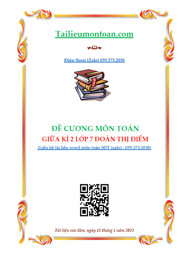 Đề cương giữa kì 2 môn toán lớp 7 năm học 2022-2023