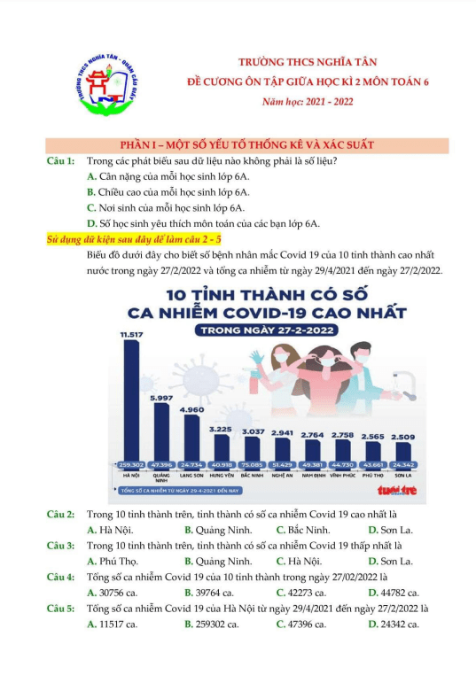 Đề cương ôn tập giữa kì 2 Toán 6 năm 2021 – 2022 trường THCS Nghĩa Tân – Hà Nội