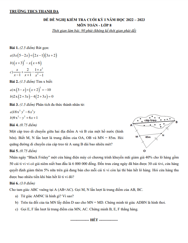 Đề đề nghị cuối kỳ 1 Toán 8 năm 2022 – 2023 trường THCS Thanh Đa – TP HCM