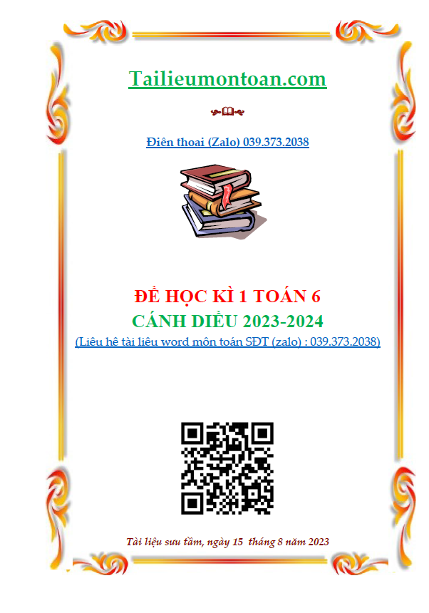 Đề học kì 1 môn toán lớp 6 cánh diều năm 2023-2024