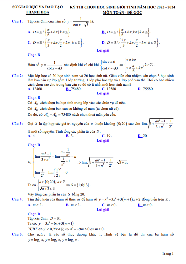Đề học sinh giỏi tỉnh Toán THPT năm 2023 – 2024 sở GD&ĐT Thanh Hóa