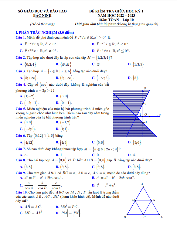 Đề kiểm tra giữa học kỳ 1 Toán 10 năm 2022 – 2023 sở GD&ĐT Bắc Ninh