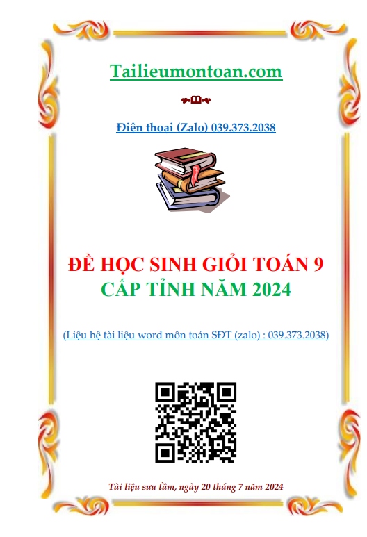 Đề thi học sinh giỏi toán 9 cấp tỉnh năm 2024