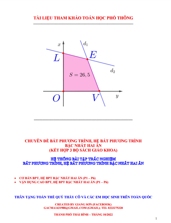 Hệ thống bài tập trắc nghiệm bất phương trình, hệ bất phương trình bậc nhất hai ẩn