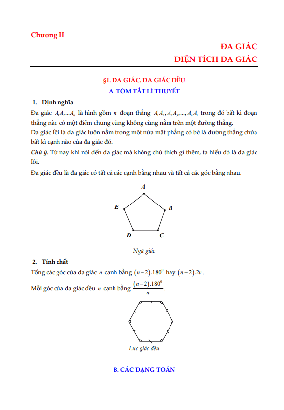 Lý thuyết, các dạng toán và bài tập đa giác và diện tích đa giác