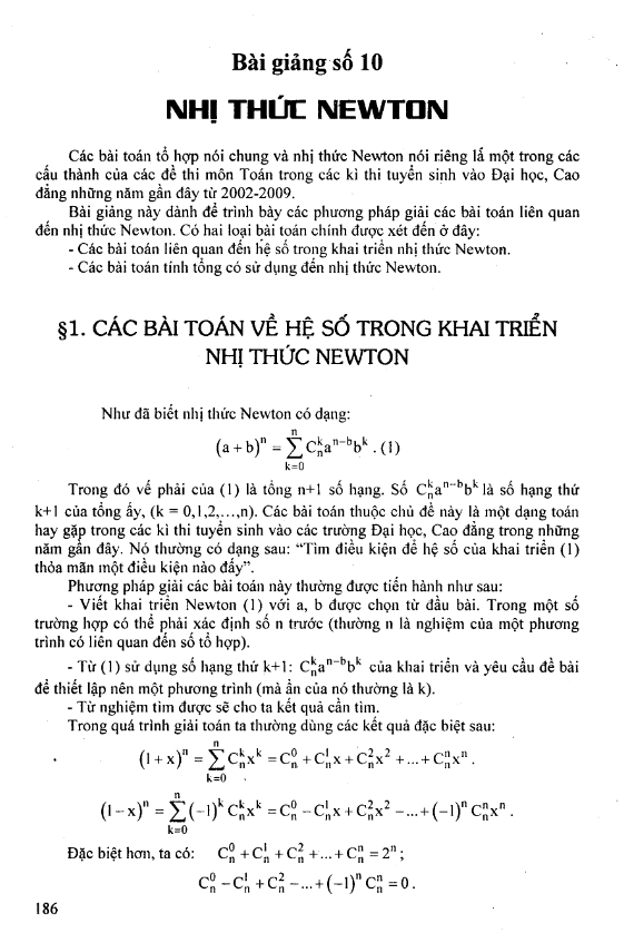 Nhị thức Newton trong các đề thi Đại học