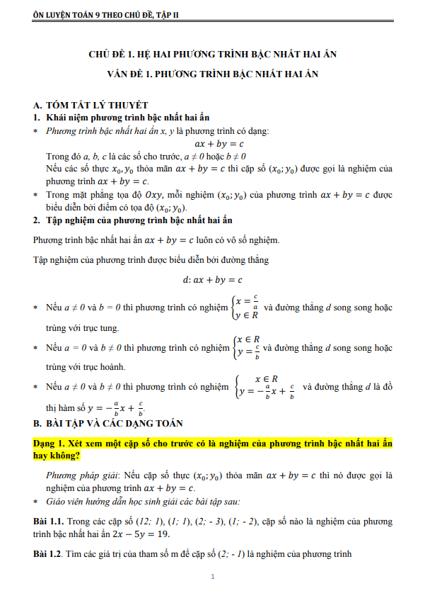 Ôn luyện Toán 9 theo chủ đề (tập 2)