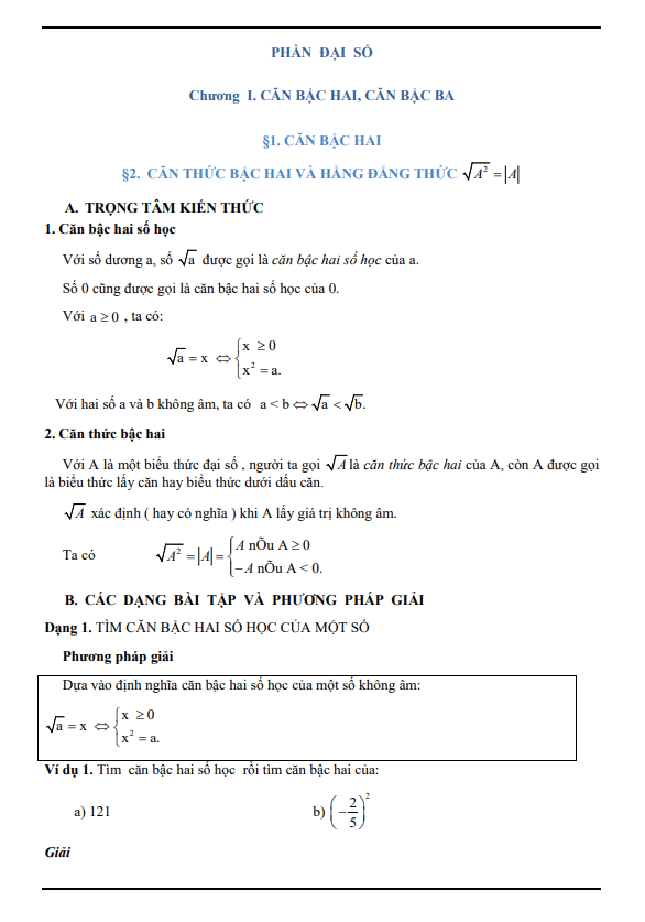 Phương pháp giải các dạng toán căn bậc hai, căn bậc ba