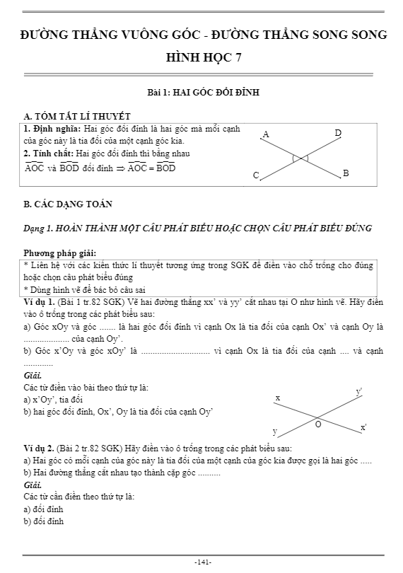 Phương pháp giải các dạng toán chuyên đề đường thẳng vuông góc – đường thẳng song song