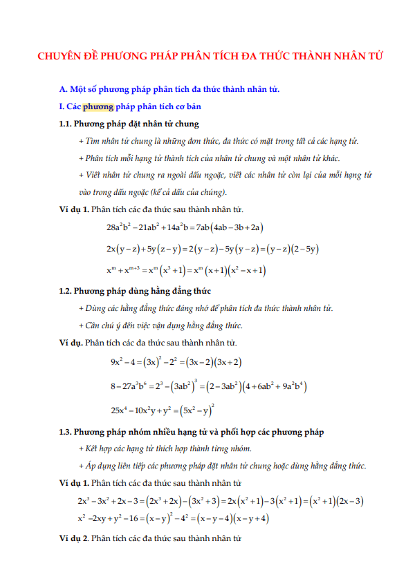Phương pháp phân tích đa thức thành nhân tử