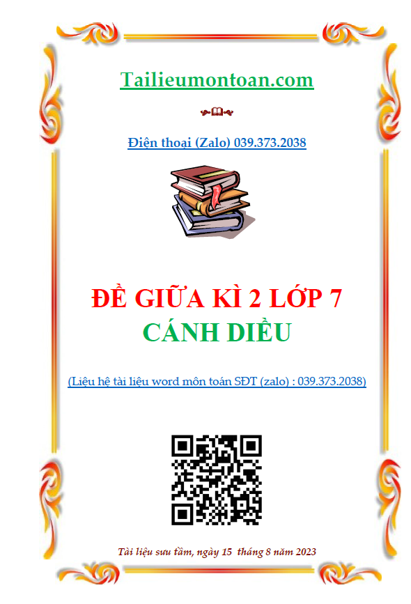 Tải Đề giữa kì 2 môn toán lớp 7 cánh diều | ThuVienSachPDF