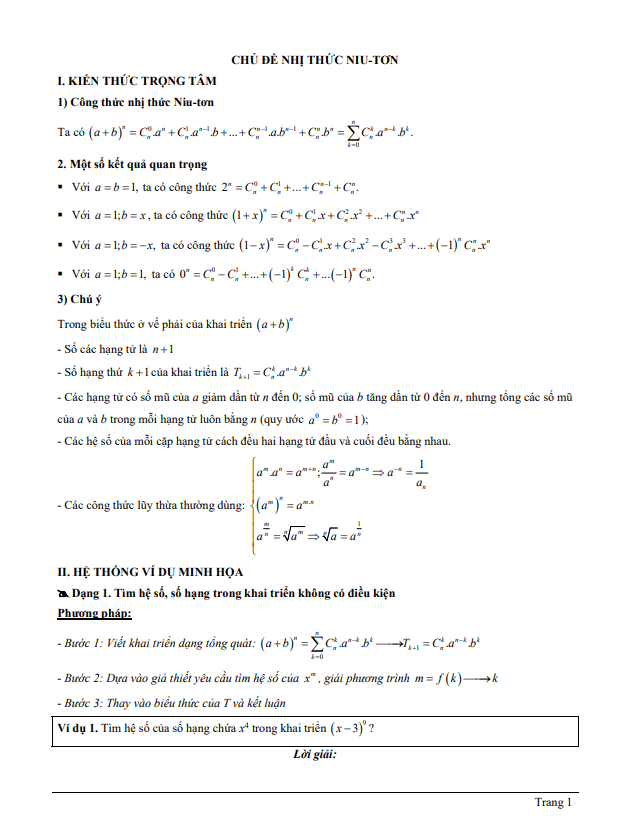 Tài liệu chủ đề nhị thức Niu-tơn