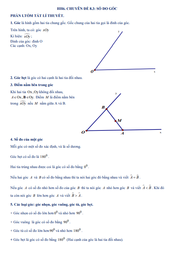 Tài liệu dạy thêm – học thêm chuyên đề số đo góc