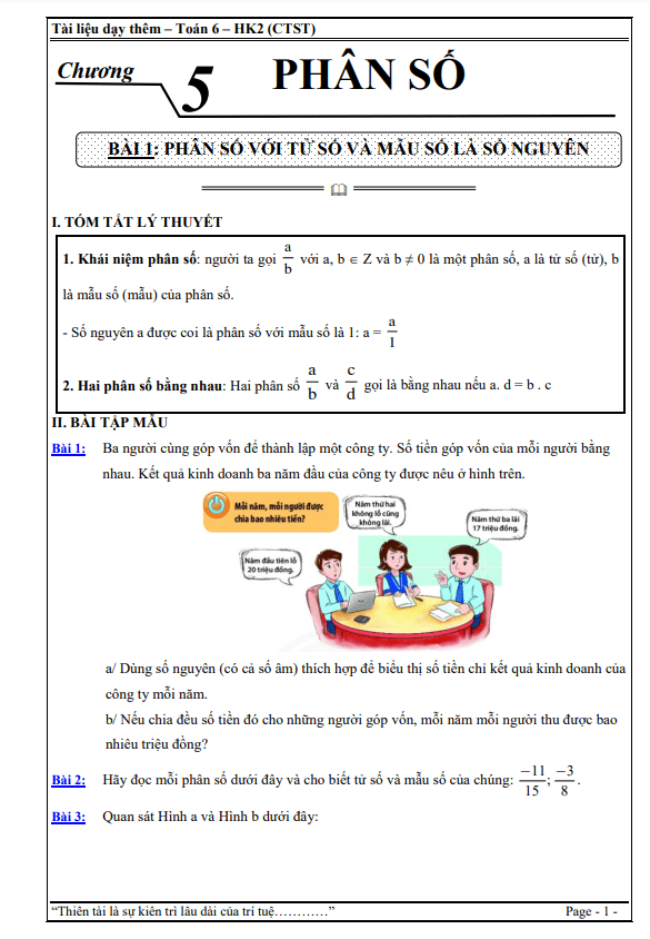 Tài liệu dạy thêm Toán 6 Chân Trời Sáng Tạo học kì 2