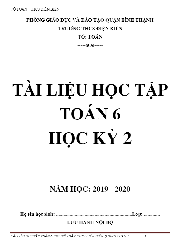 Tài liệu học tập Toán 6 học kỳ 2 năm 2019 – 2020 trường THCS Điện Biên – TP HCM