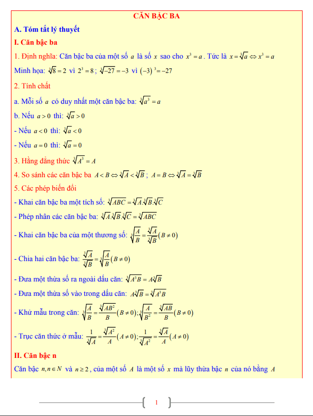Tài liệu Toán 9 chủ đề căn bậc ba