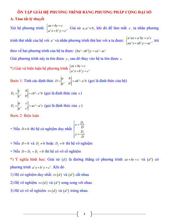 Tài liệu Toán 9 chủ đề giải hệ phương trình bằng phương pháp cộng đại số