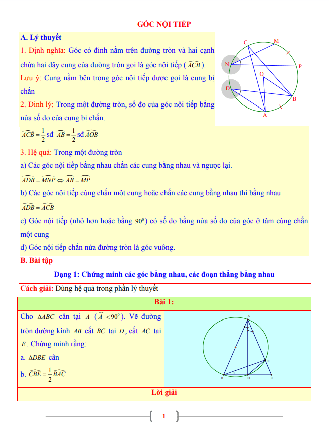 Tài liệu Toán 9 chủ đề góc nội tiếp