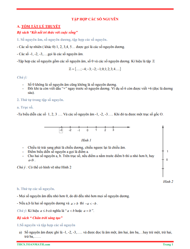 Tóm tắt lý thuyết và bài tập trắc nghiệm chuyên đề tập hợp các số nguyên