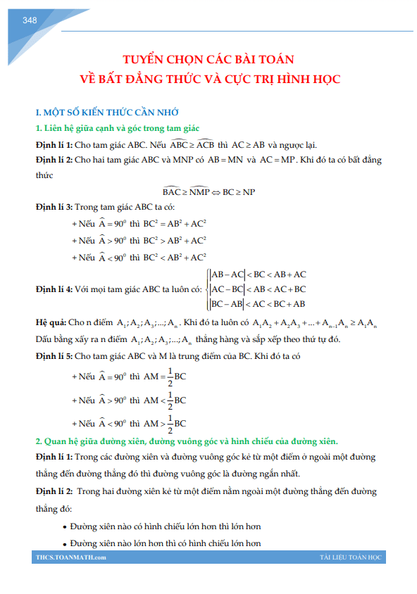 Tuyển chọn các bài toán về bất đẳng thức và cực trị hình học