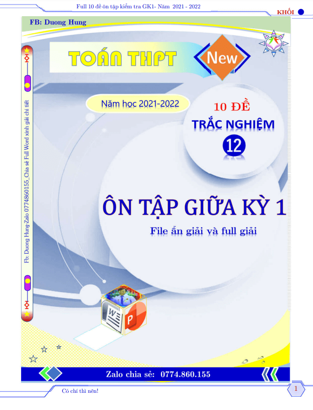 Tuyển tập 10 đề ôn tập kiểm tra giữa học kì 1 môn Toán 12 năm học 2021 – 2022