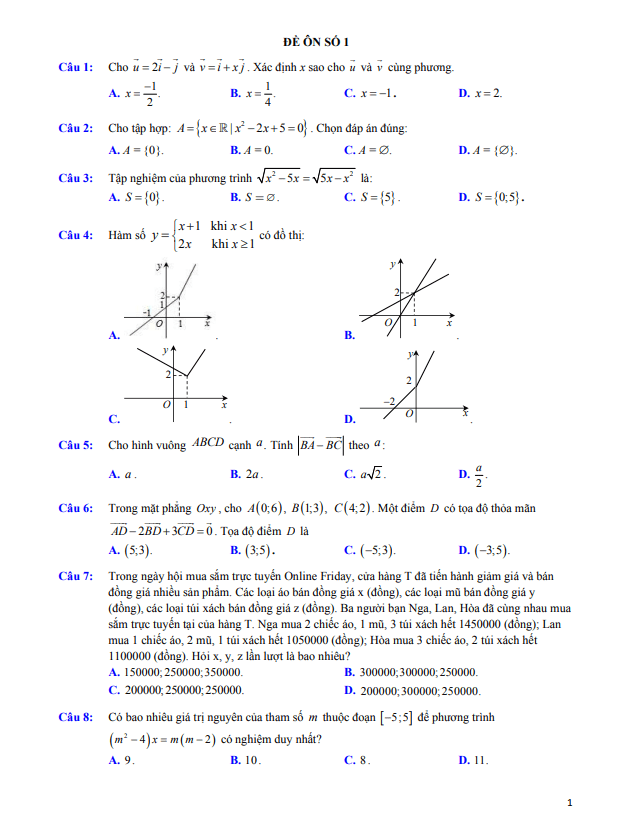 Tuyển tập 20 đề ôn thi cuối học kì 1 môn Toán 10
