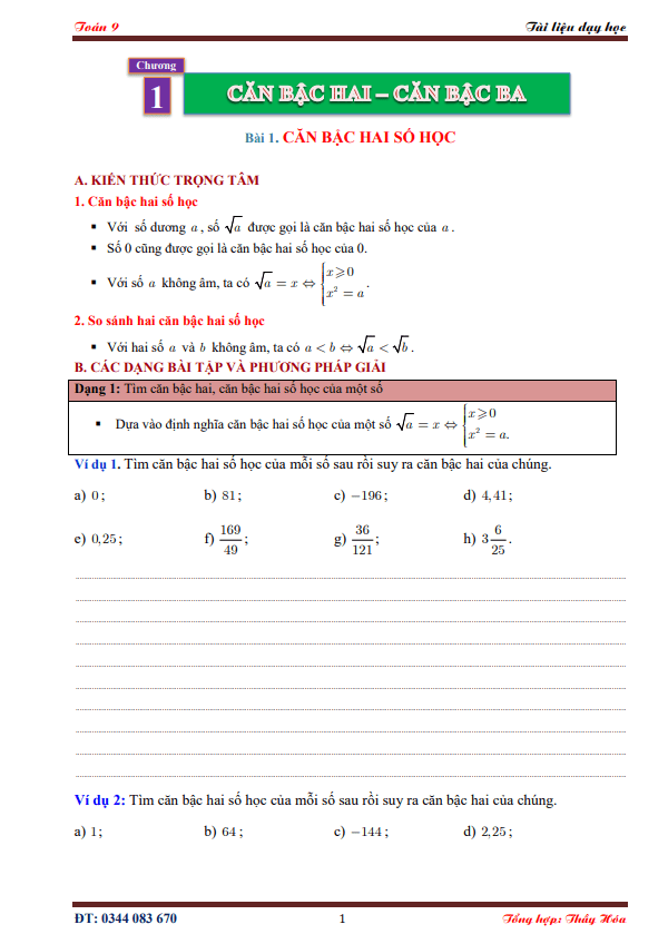 Vở bài tập Toán 9 tập 1 phần Đại số